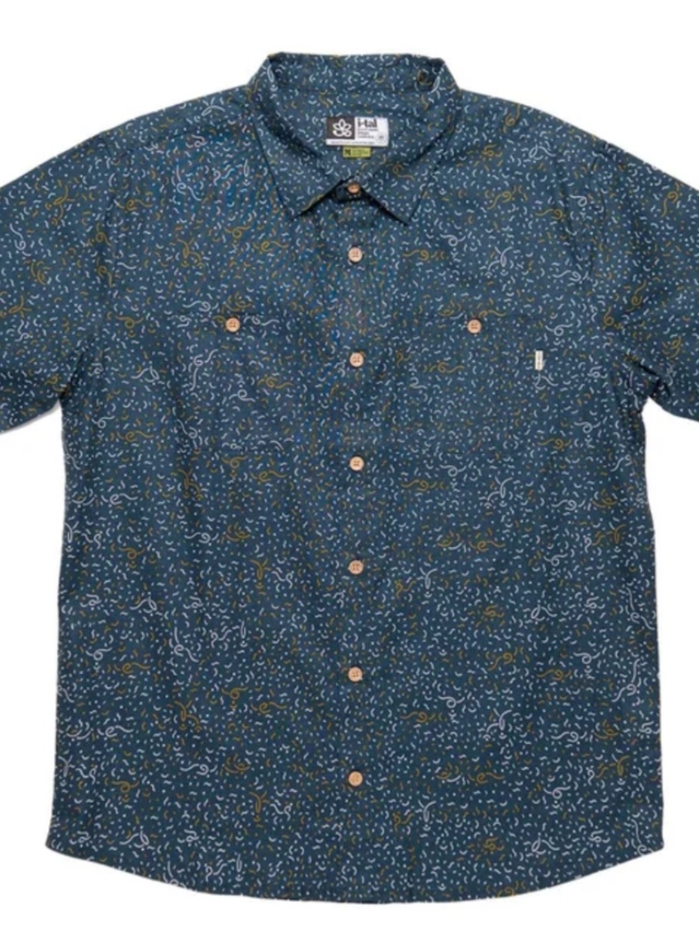 I-Tal Men's Navy Short-Sleeve Button-Down Shirt 55% Hemp 45% Organic Cotton S